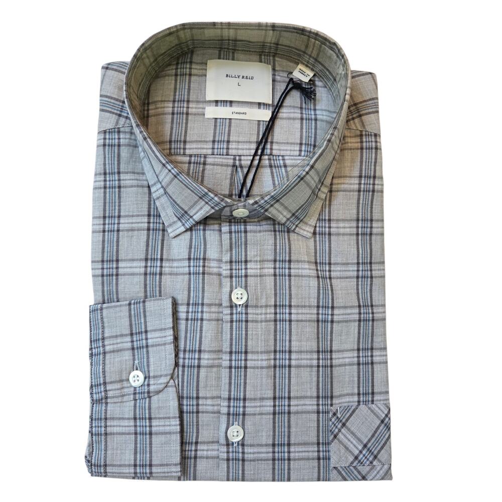 Billy Reid Melange John T Plaid Shirt Long Sleeve Button-down sz L NWT Gray